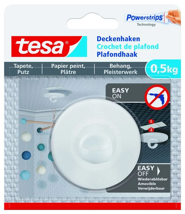 Tesa Powerstrips plafondhaak kunststof wit 500gr