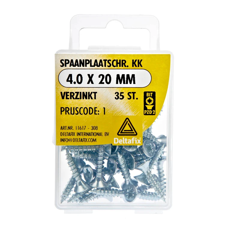 Deltafix spaanplaatschroef pozidrive platkop 4x20mm 35st