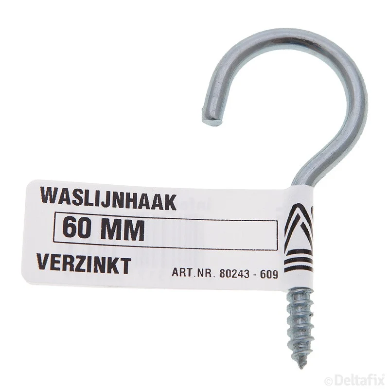Deltafix waslijnhaak verzinkt zilver 60mm