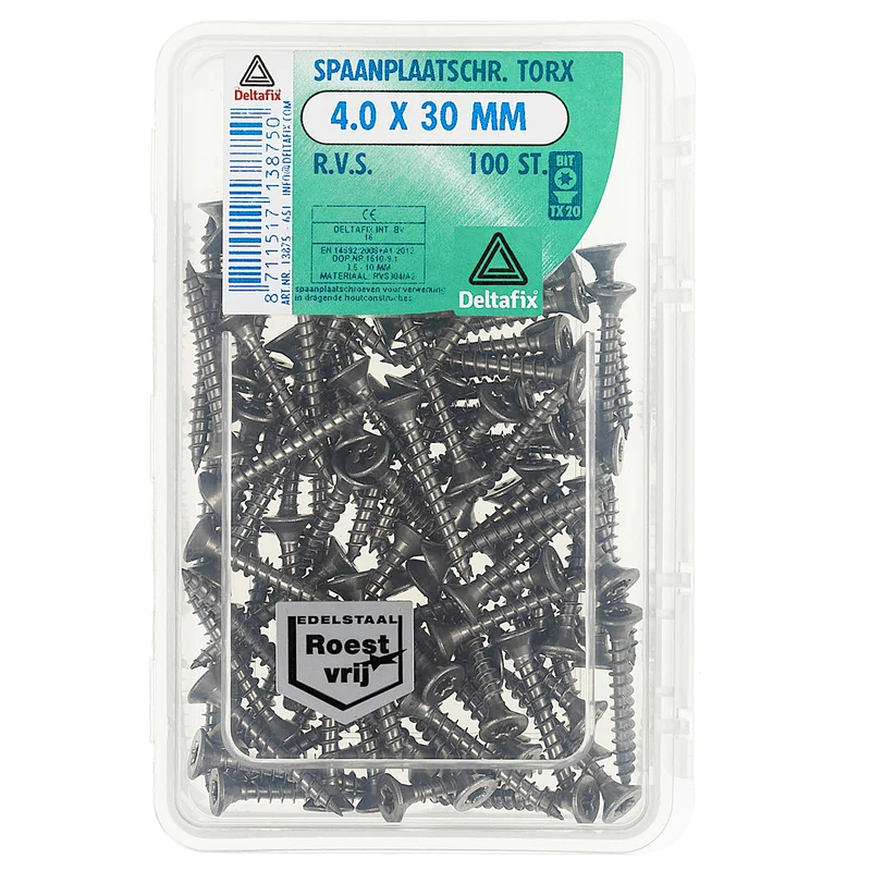 Deltafix spaanplaatschroef platkop 4x30mm 100st
