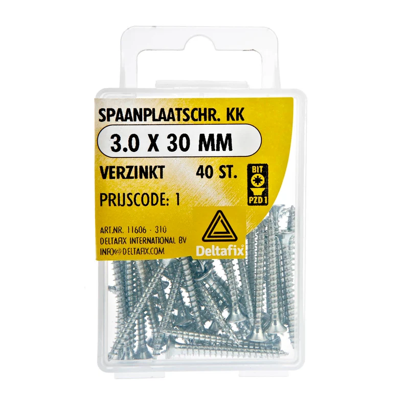 Deltafix spaanplaatschroef pozidrive platkop 3x30mm 40st