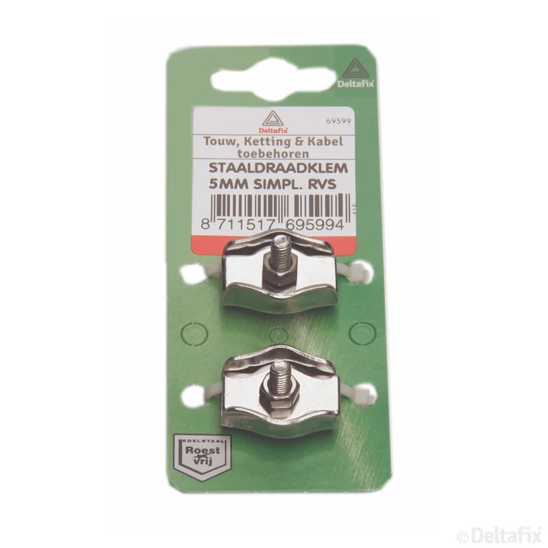 Deltafix staaldraadklem simplex 5mm RVS 2st