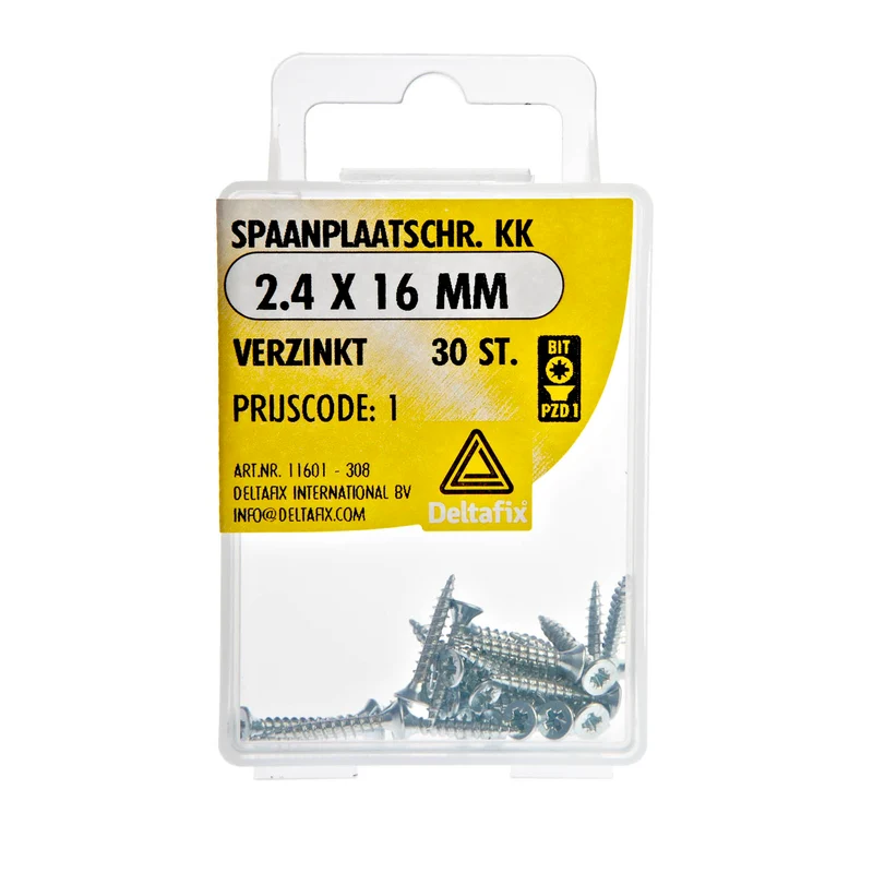 Deltafix spaanplaatschroef pozidrive platkop 2,4x16mm 30st