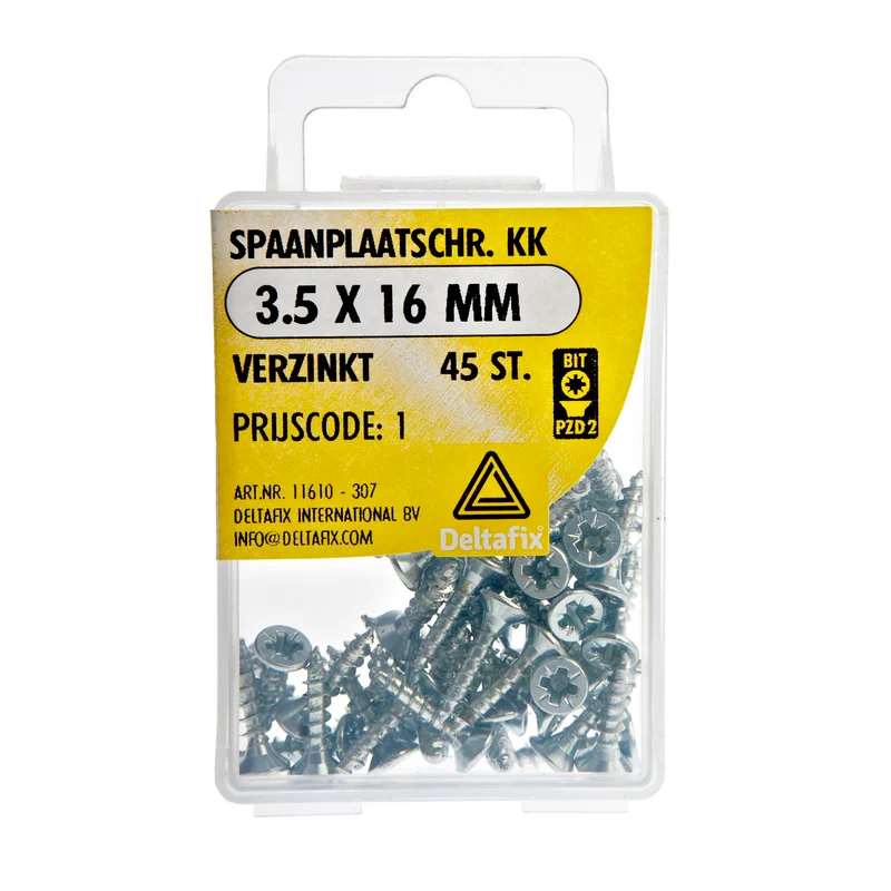 Deltafix spaanplaatschroef pozidrive platkop 3,5x16mm 45st