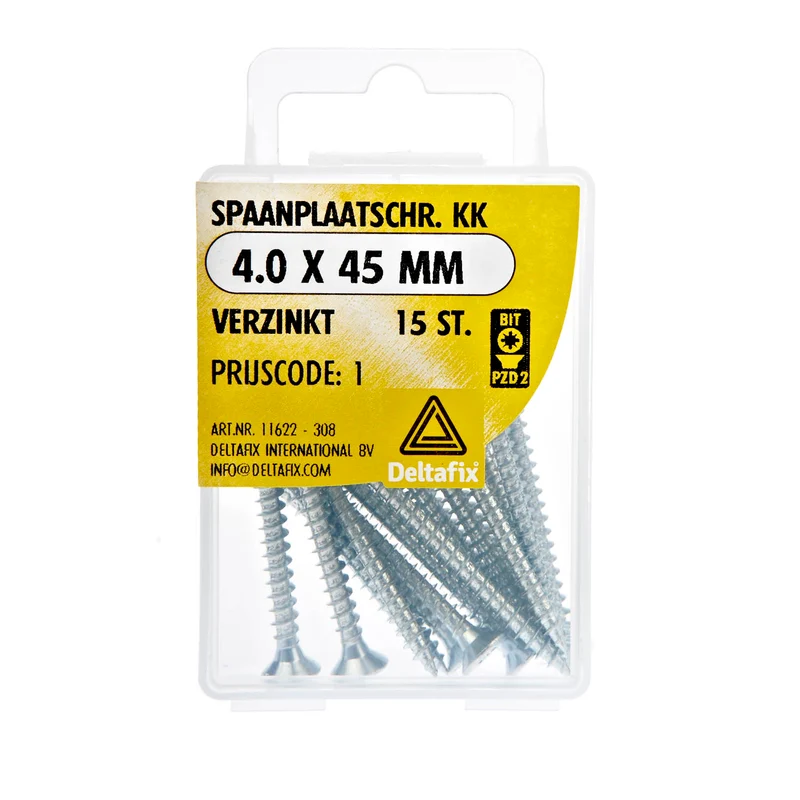 Deltafix spaanplaatschroef pozidrive platkop 4x45mm 15st