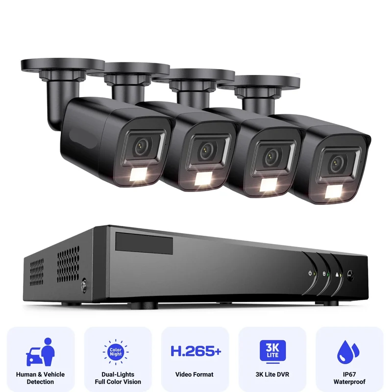 Beveiligingscamera's - Camerabewaking - CCTV Camerasysteem - Waterdichte - 2MP Resolutie - 8-Kanaals DVR & H.265+ Technologie - 4 Stuks Outdoor Camera’s - Geïntegreerde HDD van 2TB
