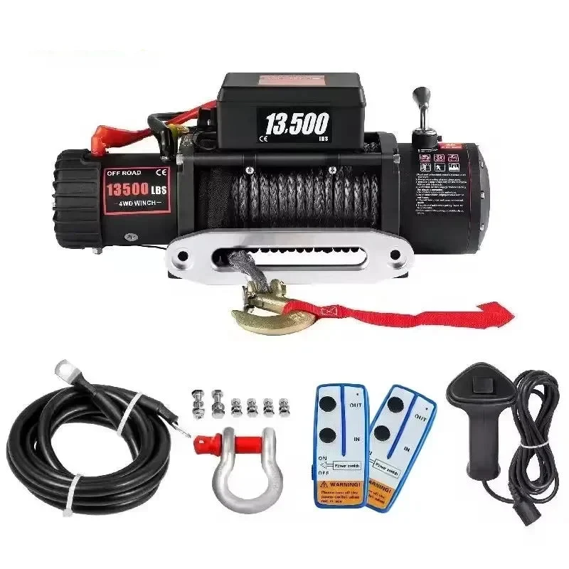 Elektrische Lier - Takel - Winch - Touwtakel - 12V - 13500lbs - Synthetisch Touw – Draadloze & Bedrade Bediening – Waterdicht – Afstandbediening - Geschikt voor Off-Road, SUV & Towing