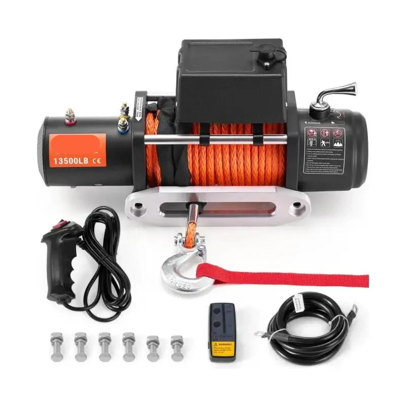 Elektrische Lier - Takel - Winch - Touwtakel - Hoge Trekkracht – Synthetisch Touw – Draadloze & Bedrade Bediening – Waterdicht – Afstandbediening - Geschikt voor Off-Road, SUV & Towing - Zwart
