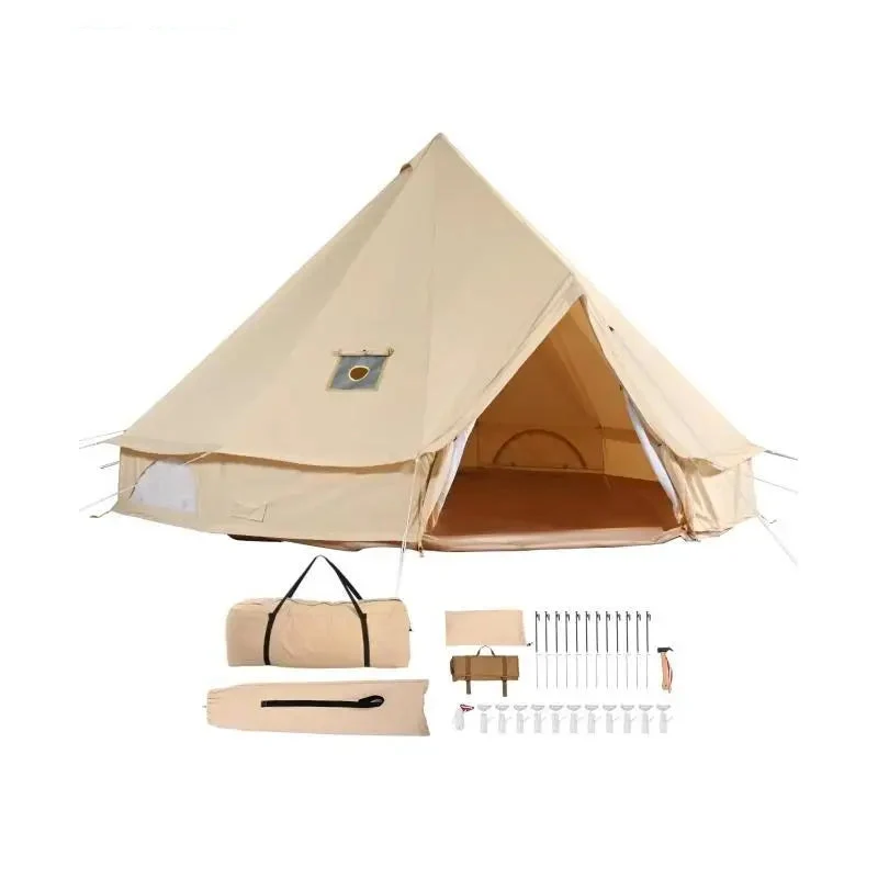 Canvas Bell Tent - Tent - Pop up tent- Kampeertent - 4M Diameter - Tipi tent - 4-Seizoenen Gebruik – Ademend & Waterdicht – Inclusief Kachelopening – Geschikt voor Kamperen & Outdoor