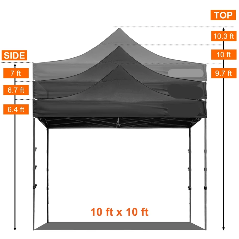 Canopy Tent - Tent - Pop up tent - Partytent - Paviljoen - 10x10ft – Partytenten - Waterdicht & UV-bescherming – Verwijderbare Zijpanelen – Inclusief Wheeled Bag - Zwart
