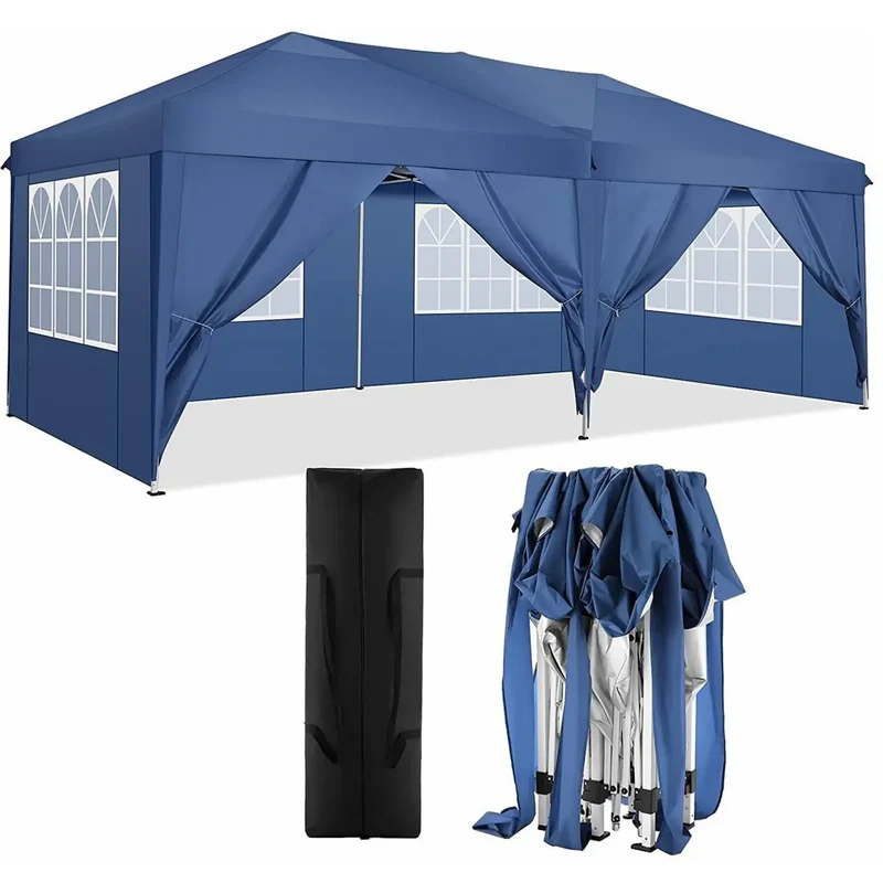 Partytent - Tent - Paviljoen - Partytenten - 3x6m - Waterdicht Party Tent - Opvouwbare - UV 50+ Bescherming – Hoogte Verstelbaar – Inclusief Zijpanelen & Zandzakken - Blauw