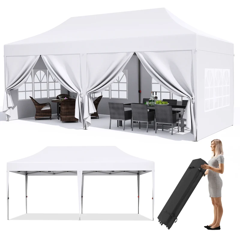 Partytent - Tent - Paviljoen - Partytenten - 3x6m - Waterdicht Party Tent - Opvouwbare - UV 50+ Bescherming – Hoogte Verstelbaar – Inclusief Zijpanelen & Zandzakken - Wit