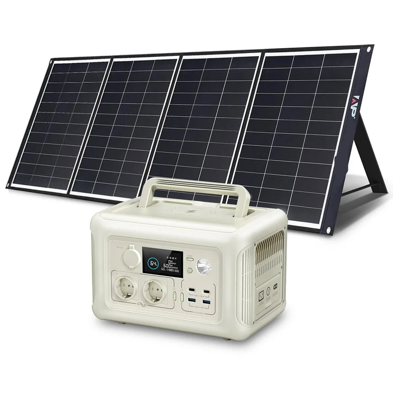 Draagbare Powerstation - Powerbank - Stroomgenerator - Generator - 600W Vermogen – met 200W IBC Zonnepaneel - Generatoren - LiFePO4 Batterij – UPS & MPPT Technologie – Geschikt voor Outdoor & Noodstroomvoorziening