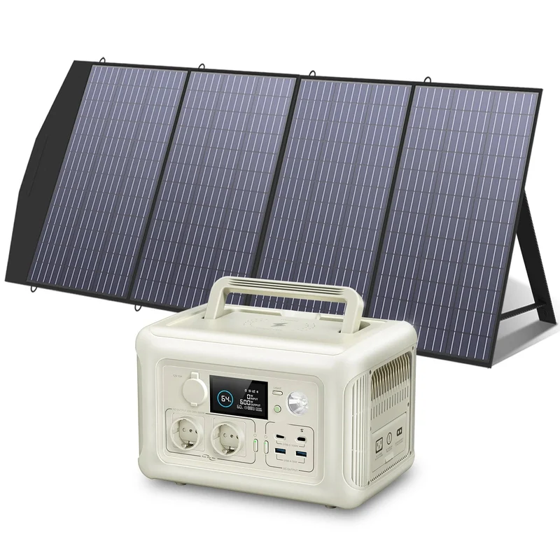 Draagbare Powerstation - Powerbank - Stroomgenerator - Generator - 600W Vermogen – met 200W Zonnepaneel - Generatoren - LiFePO4 Batterij – UPS & MPPT Technologie – Geschikt voor Outdoor & Noodstroomvoorziening