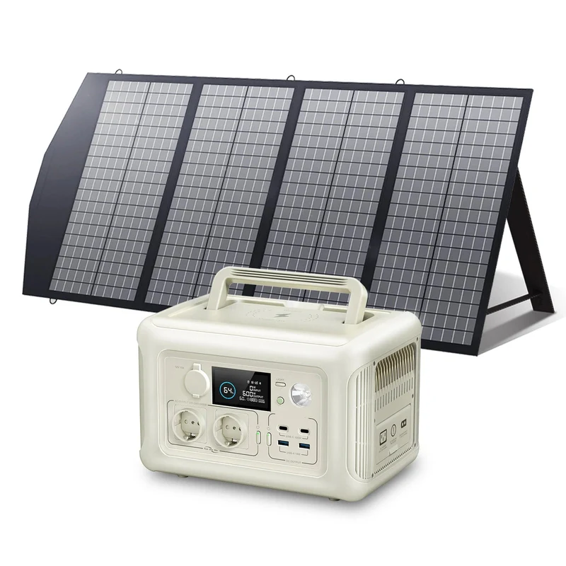 Draagbare Powerstation - Powerbank - Stroomgenerator - Generator - 600W Vermogen – met 140W Zonnepaneel - Generatoren - LiFePO4 Batterij – UPS & MPPT Technologie – Geschikt voor Outdoor & Noodstroomvoorziening