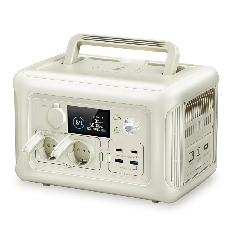 Draagbare Powerstation - Powerbank - Stroomgenerator - Generator - 600W Vermogen – Generatoren - 299Wh LiFePO4 Batterij – UPS & MPPT Technologie – Geschikt voor Outdoor & RV - Wit
