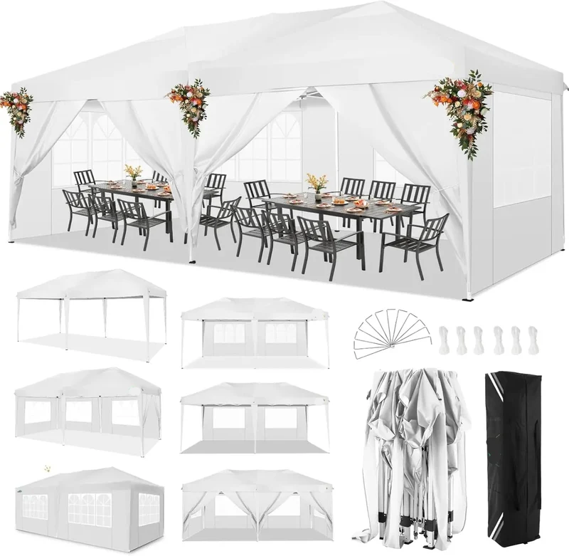 Partytent – Tent – Overkapping – Buitenluifel – 3x6 Meter – Waterdicht Oxford Doek – Verstelbaar Stalen Frame - Wit