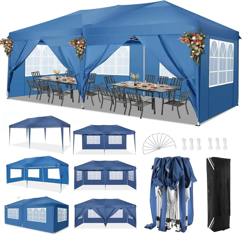 Partytent – Tent – Overkapping – Buitenluifel – 3x6 Meter – Waterdicht Oxford Doek – Verstelbaar Stalen Frame - Blauw