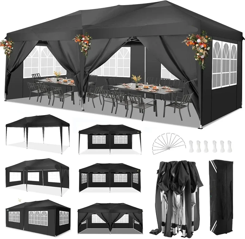 Partytent – Tent – Overkapping – Buitenluifel – 3x6 Meter – Waterdicht Oxford Doek – Verstelbaar Stalen Frame - Zwart