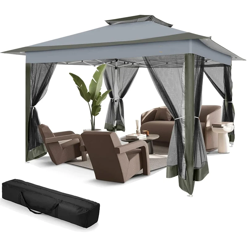 Paviljoen – Tuinpaviljoen – Partytent – Overkapping – Schaduwdoek – Waterafstotend – UV-Bescherming - 3 x3 Meter - Donkergrijs
