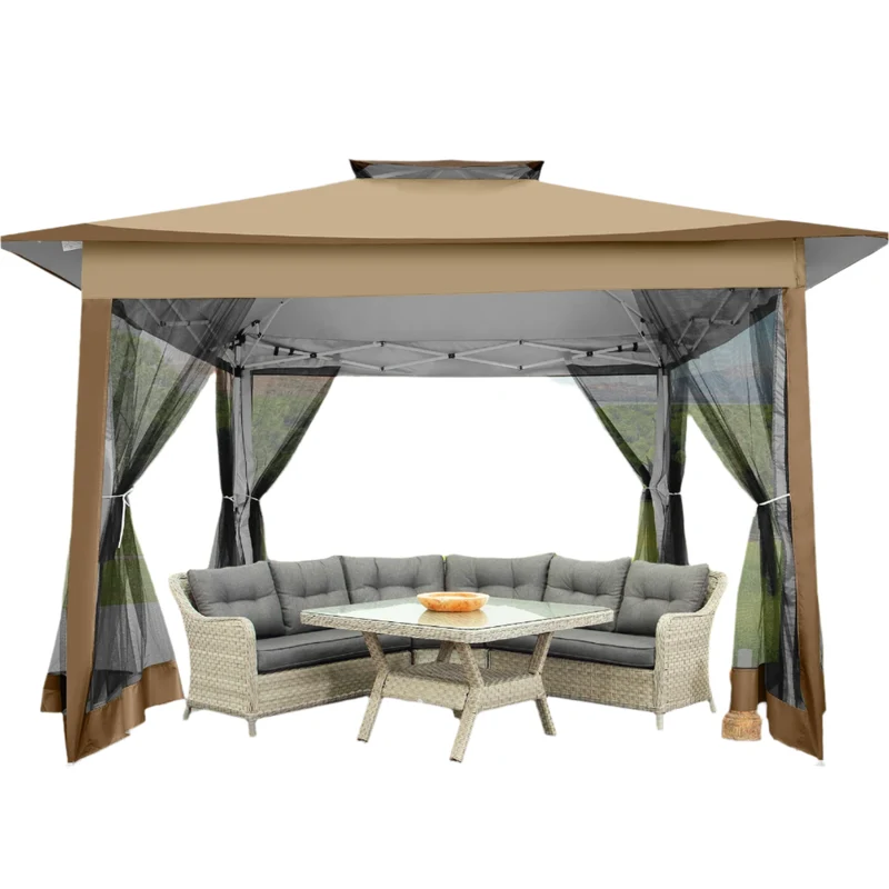 Paviljoen – Tuinpaviljoen – Partytent – Overkapping – Schaduwdoek – Waterafstotend – UV-Bescherming - 3 x3 Meter - Bruin