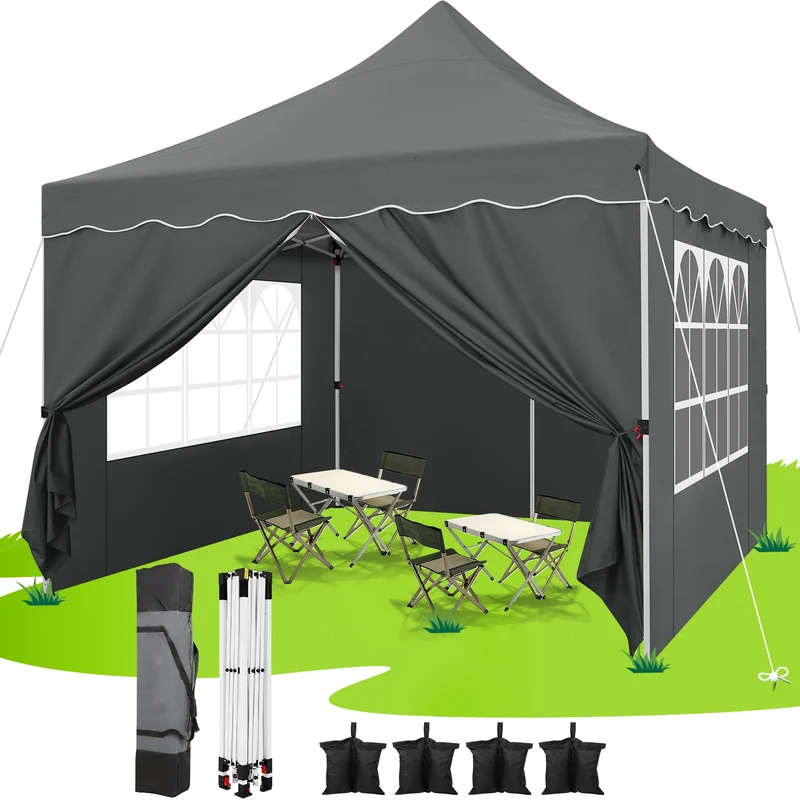Partytent – Pop-Up Luifel – Tent – Zonnescherm – Schaduwdoek – UV-Bescherming – Waterbestendig – Verstelbaar Frame - 3 x3 Meter - Grijs