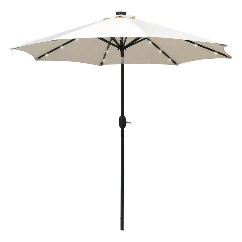 Tuinparasol – Zweefparasol - Achthoekige Terrasparasol – Zonne-energie Parasol – Buitenparasol – Polyester Doek – 24 LED Lampjes – Kantelbaar Design