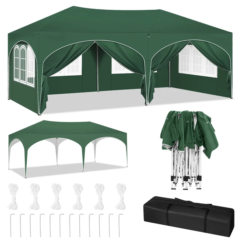 Pop-Up Tent – Tuinpaviljoen – Opblaasbare Tuintent – Buiten Shelter – 3x6 Meter – UV-Bescherming 98% – Verstelbare Hoogte - Groen