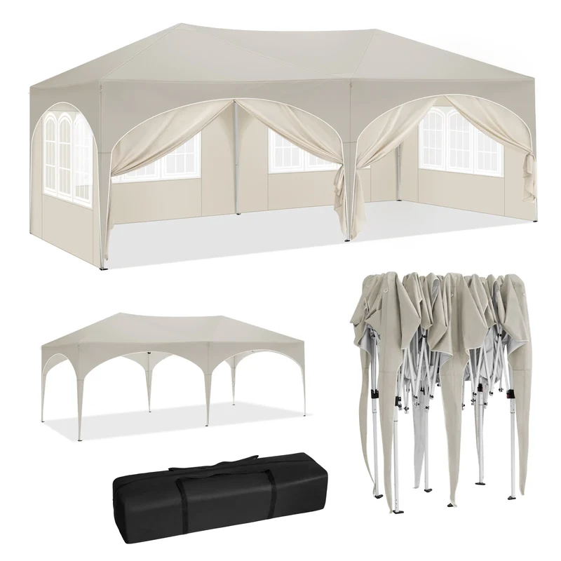 Pop-Up Tent – Tuinpaviljoen – Opblaasbare Tuintent – Buiten Shelter – 3x6 Meter – UV-Bescherming 98% – Verstelbare Hoogte - Beige