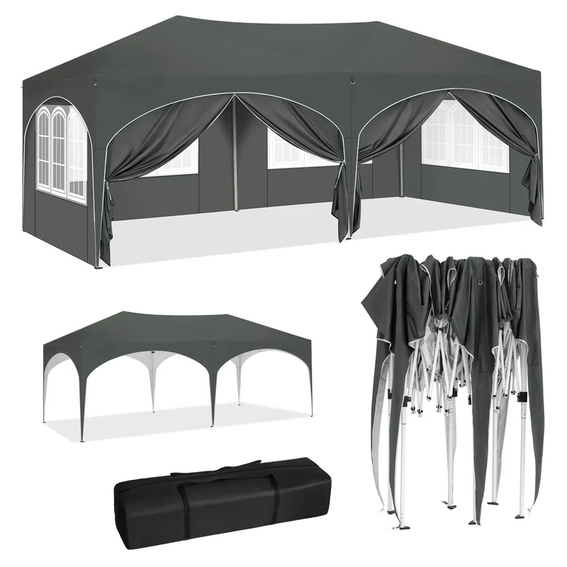 Pop-Up Tent – Tuinpaviljoen – Opblaasbare Tuintent – Buiten Shelter – 3x6 Meter – UV-Bescherming 98% – Verstelbare Hoogte - Grijs