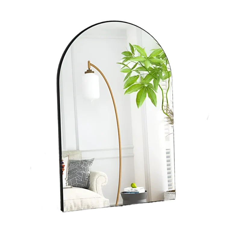 Spiegel – Boogvormige Wandspiegel – Gebogen Spiegel – Zwart – Aluminium – 90 x 60 cm – Helder Glas – Eenvoudige Montage