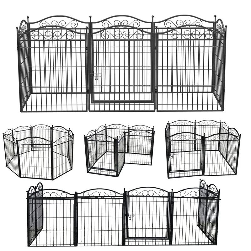 Hondenren – Hondenhok – Hondenkennel – Hondenafzetting – Speelren – 8 Metalen Panelen – Roestbestendig Materiaal - 190 x 63 x 80 cm - Zwart