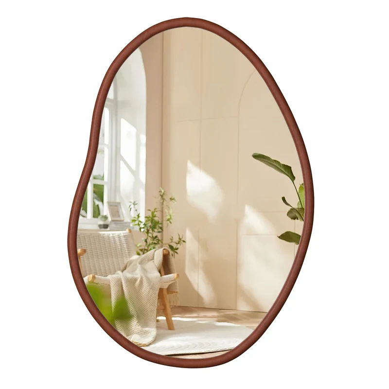 Wandspiegel – Houten – Asymmetrische Spiegel – Onregelmatige Spiegel – Natuurlijke Spiegel – Beukenhout Frame – L - 74.3 x 110 cm – Flexibele Ophangmogelijkheden