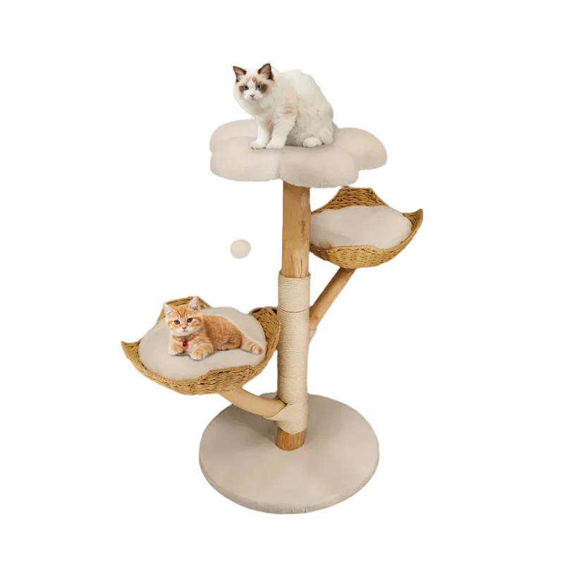 Kattenboom – Krabpaal – Klimboom – Speelcentrum – 111 Cm Hoog – Massief Hout – Afneembaar Kussen - 60 x 111 cm