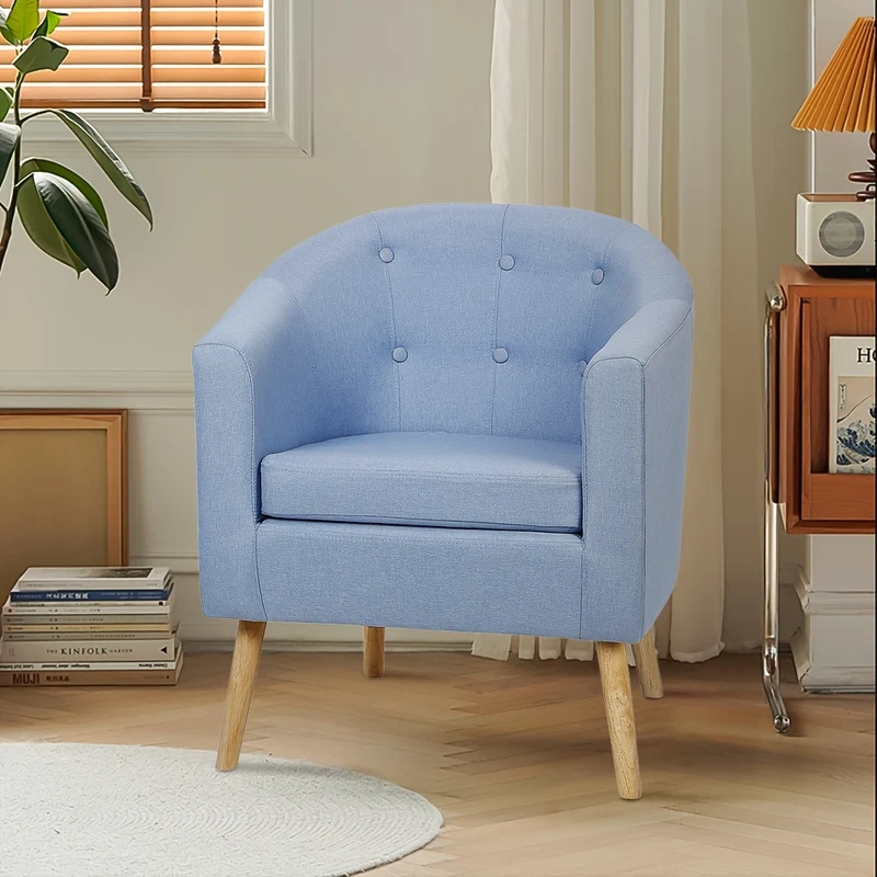 Fauteuil – Stoel – Zetel – Armstoel – Accentstoel – 64x60x70cm – Linnen Bekleding – Berkenhouten Poten