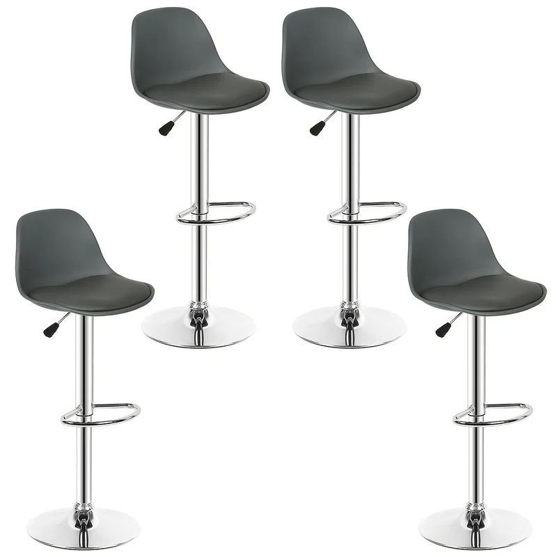 4pcs Bar Stools, PU Bar Chairs, Chrome Legs, Adjustable Height Counter Chairs, Seat Height 55-75cm, Padded Kitchen High Chairs, Artificial Leather Kitchen Island Chairs, Swivel-backrest- Footrest- Liftable, Load-bearing 120KG