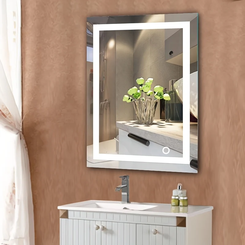 Bath Mirror, Wall Mounted Bathroom Mirror, Black Frame, 50x70cm, Cool White, 6500k