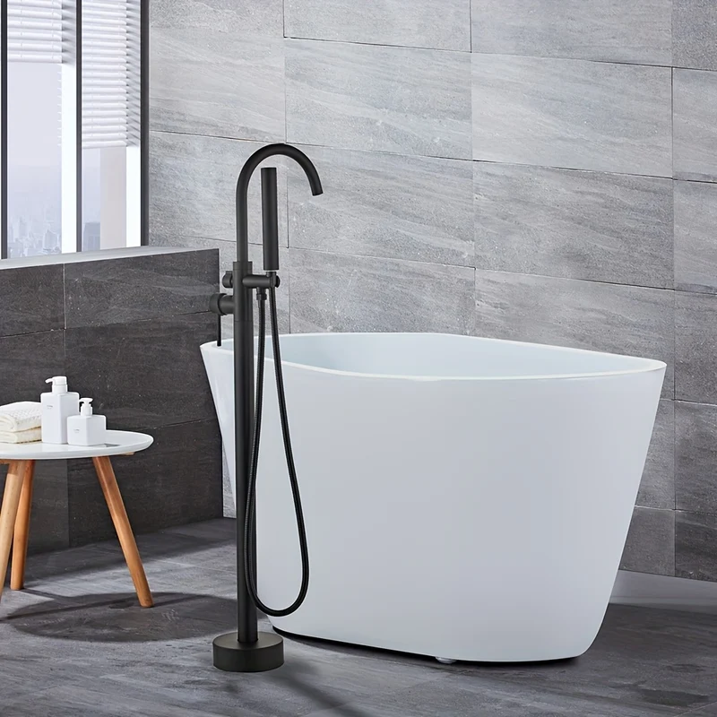 Fixed Shower Head, Freestanding Bathtub Faucet, H-109cm, With Manual Sprayer, Black