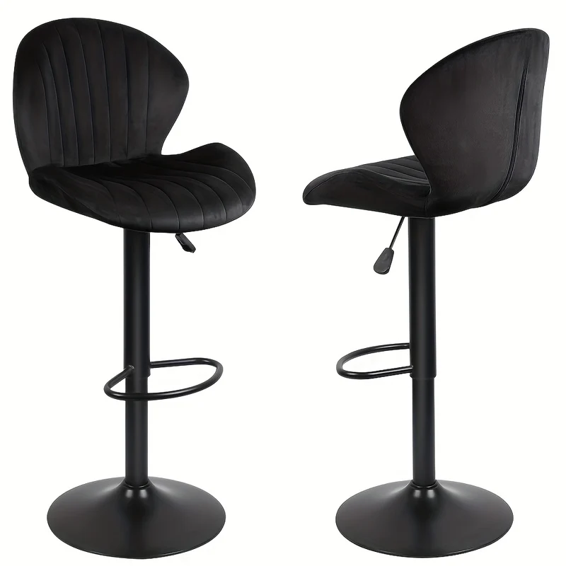 2 Velvet Bar Stools With Shell-Shaped Backrest & Footrest | Small Apartment Bar Stools Space-Saving Swivel Design| Heavy-Duty 150kg Capacity Commercial Grade Stools | Art Deco Shell Backrest Curved Ergonomic Support