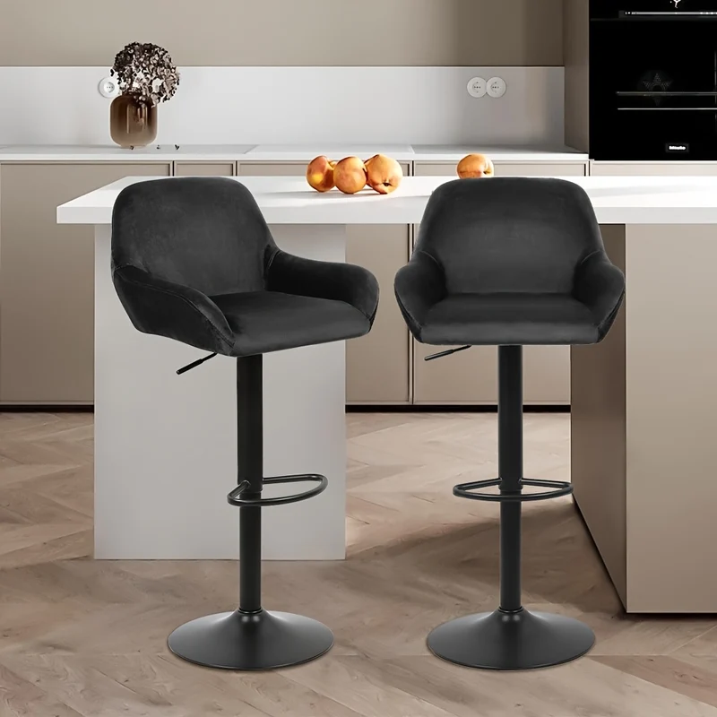 2pcs Luxe Velvet Bar Stools with Armrests - Extra-Wide for 90cm Counter Height Island Stools, Certified Upholstery & Ergonomic Design for Modern Kitchens & Dining Rooms