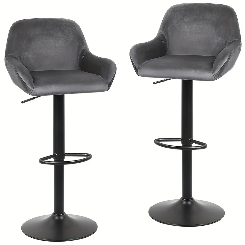 2pcs Luxe Velvet Bar Stools With Armrests - Extra-Wide For 90cm Counter Height Island Stools, Certified Upholstery & Ergonomic Design For Modern Kitchens & Dining Rooms