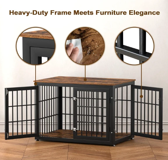 Hondenbench – Hondenkooi – Bench – Hondenhuisje – Dierenkooi – 3 Deuren – Uitneembare Lade – Metaal Met Houtlook – Maat M – Zwart