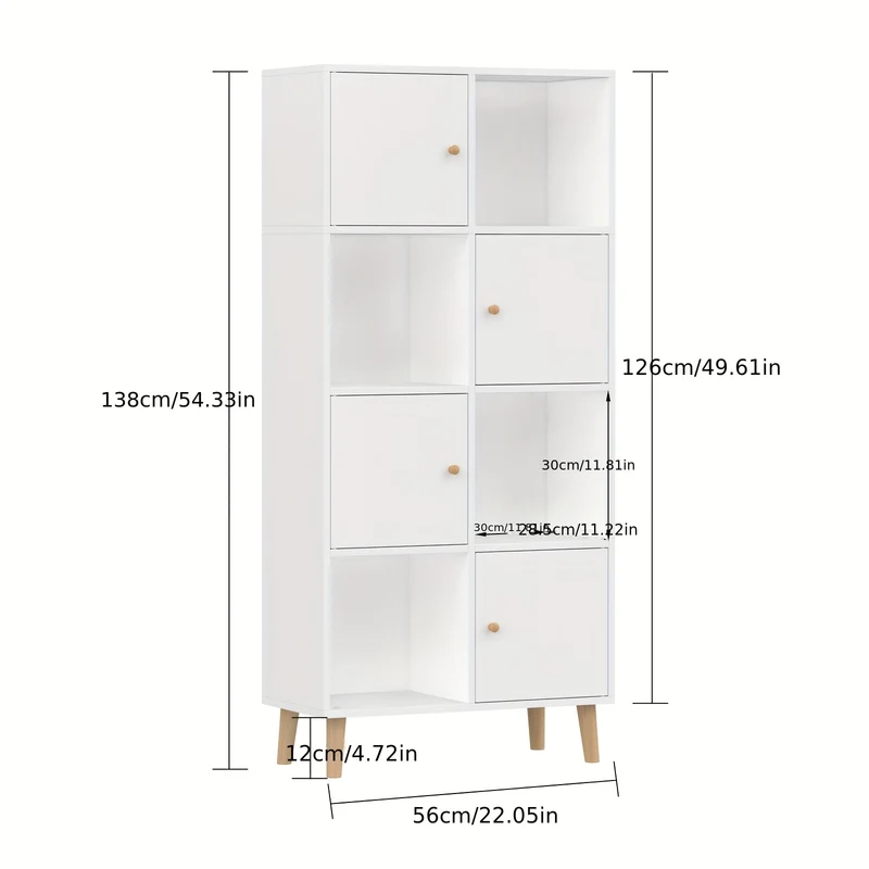 Boekenkast – Boekenrek – Opbergkast – Vakkenkast – Boekenplank – 8 Vakken – Compact 56x30x138 cm – Anti-Kantelbeveiliging & Vrijstaand
