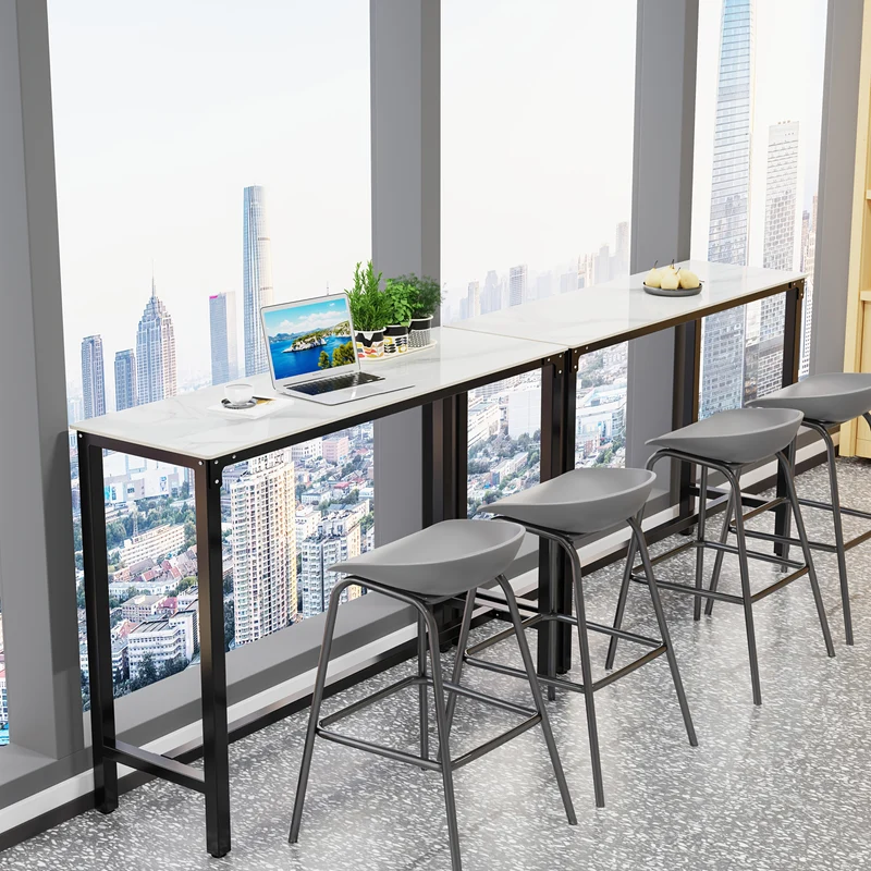 Bar Table Tall: 105.16cm Tall Contemporary White Rectangular Bar Table Kitchen Countertop Pub Table Sintered Stone-top For Dining Room, Business Area, Offices