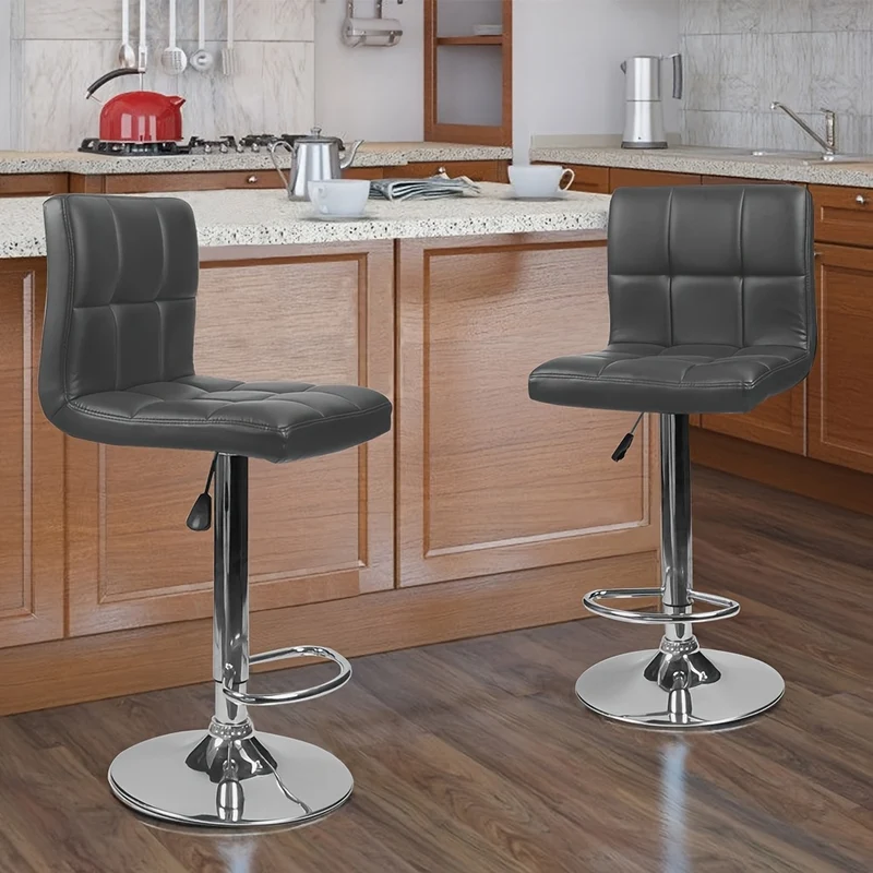 Bar Stools 2 Pack - Adjustable Height Swivel Kitchen Chairs With Faux Leather Padded Seats & Ergonomic Backrest, Armless Counter Stools Set 150kg Capacity For Home Bar, Apartment |Easy Assembly (2pcs, Grey)