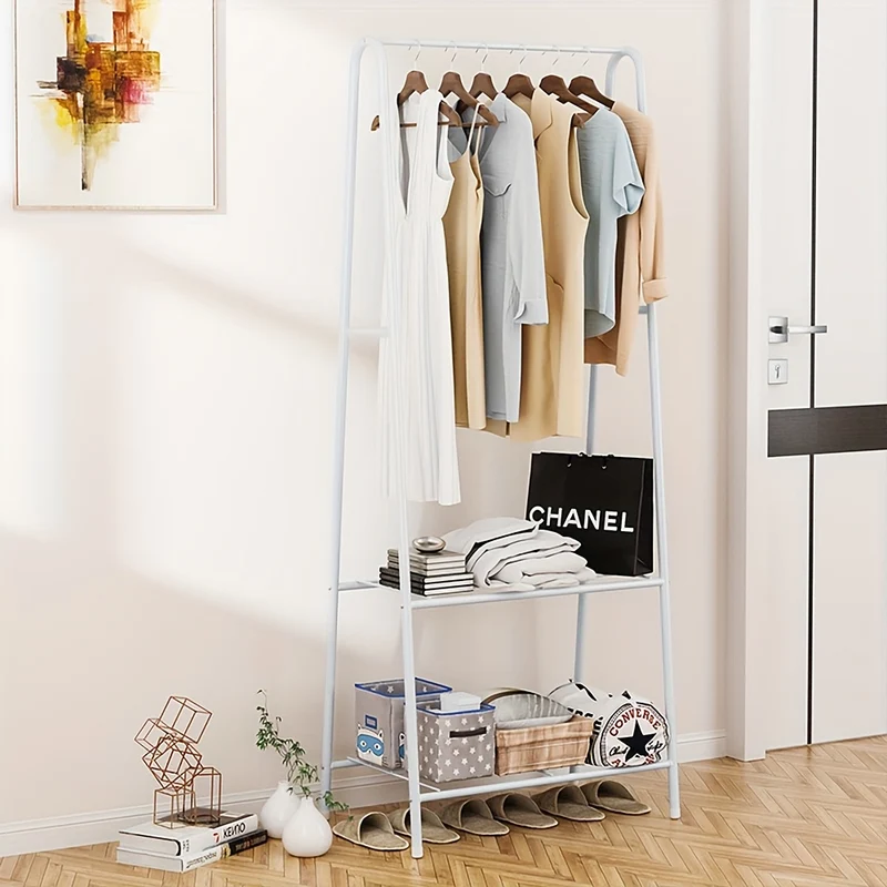 [Freestanding Rack] Freestanding Metal Wardrobe Storage System with Shoe Rack, 2 Shelves Clothes Organizer for Bedroom and Dormitory, Independent Design, Black