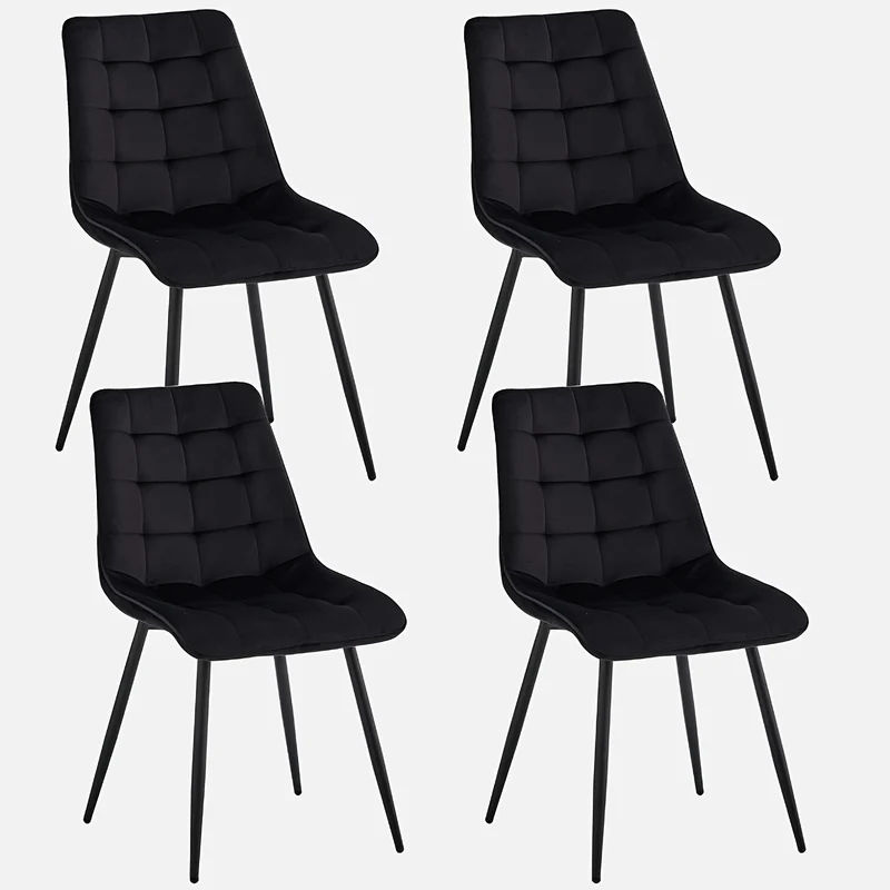 Eetkamerstoel – Stoel – Kuipstoel – Keukenstoel – Fauteuil – Modern Design – Metalen Frame – Velvet Bekleding – 16-Vaks Rooster Rugleuning – Set van 4 – Zonder Armleuningen – Geschikt voor Harde Vloeren
