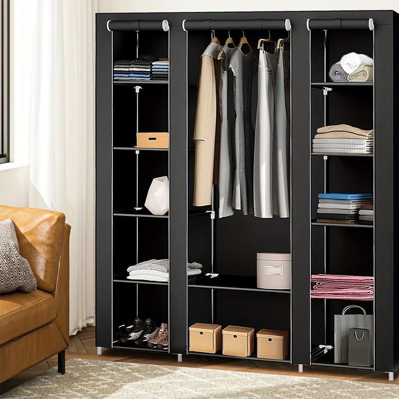 Canvas Non-woven Wardrobe, Large Capacity Wardrobe, 3-door Wardrobe, Storage Wardrobe, Wardrobe System, 12-shelf Wardrobe, Home Rental Room Dormitory Wardrobe, Clothes Organizer, Bedroom Hall Storage Rack (134x43x172cm), Port