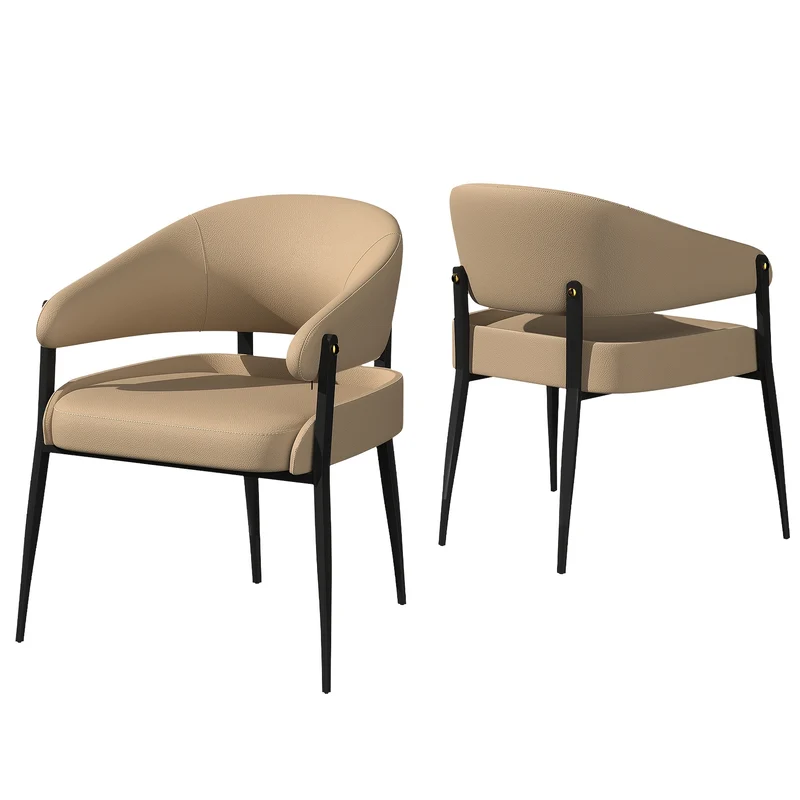 Eetkamerstoelen – Stoelen – Kuipstoelen – Design Stoelen – Keukenstoelen – Set Van 2 – Microfiber En Silicone Leer – Metalen Pootjes – Ergonomische Rugleuning – Comfortabele Schuimzitting – Khaki En Zwart/Bruin