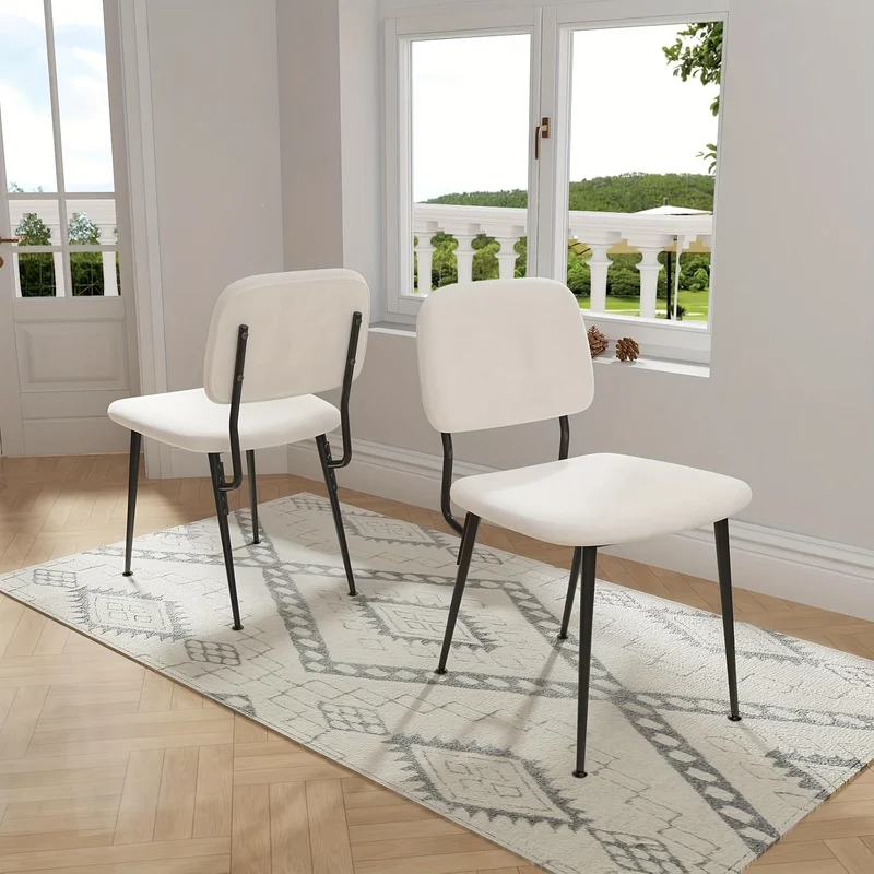 Eetkamerstoel – Stoel – Kuipstoel – Armstoel – Fauteuil – Set Van 2 – Wit Velvet – Met Hoge Rugleuning – Met Metaal Onderstel – Zithoogte 47 cm